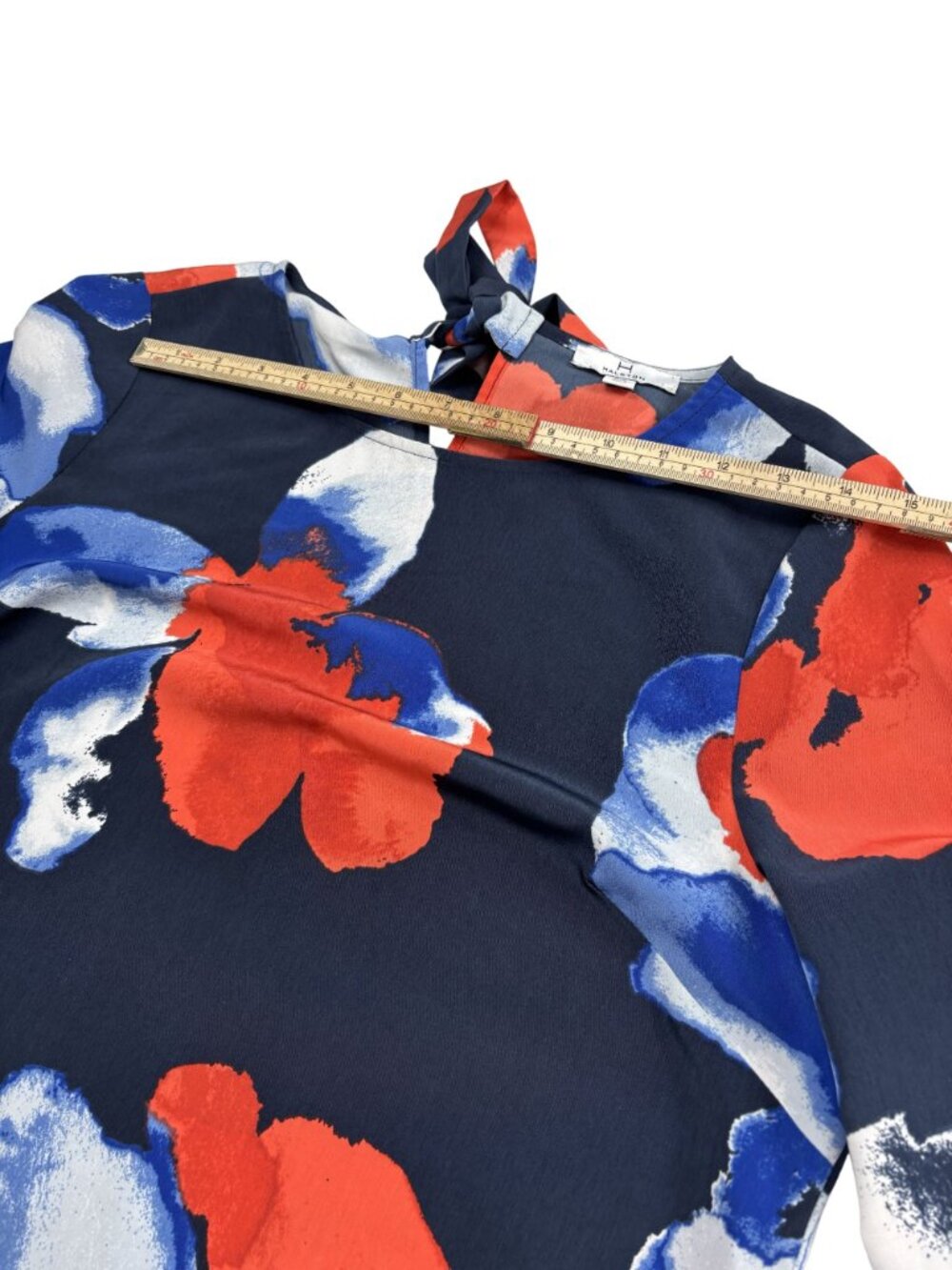 Floral Print Long-Sleeve Blouse With Tie Back & Flared Cuffs By Halston Womens M - Picture 5 of 9